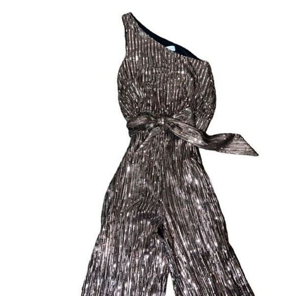 Lovers + Friends Jones Jumpsuit Metallic Bronze Rose Gold Cold Shoulder Glam XXS - Picture 5 of 7